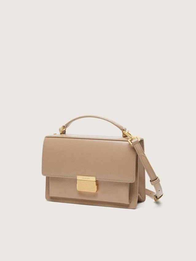 Borsa Venezia in pelle beige a doghe con dettagli dorati