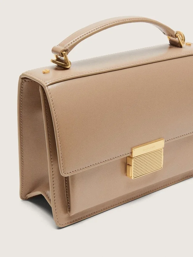 Borsa Venezia in pelle beige a doghe con dettagli dorati