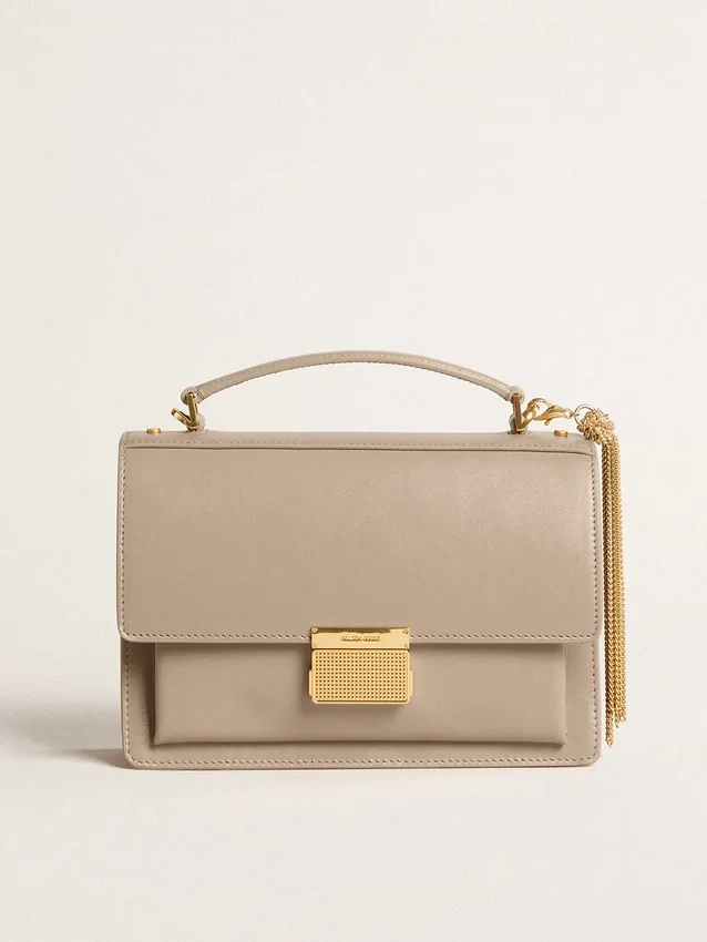 Borsa Venezia in pelle beige a doghe con dettagli dorati