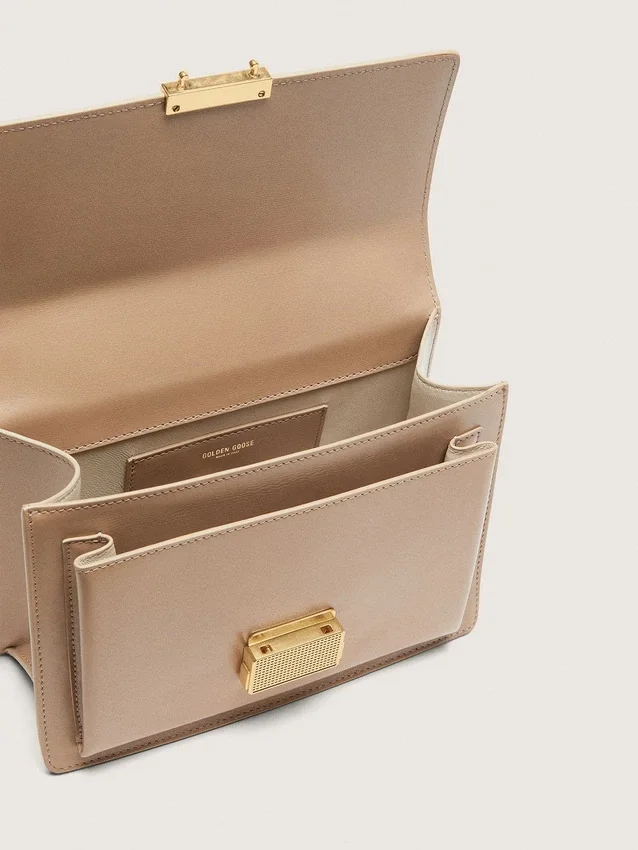 Borsa Venezia in pelle beige a doghe con dettagli dorati