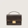 Borsa Venezia in pelle goffrata marrone scuro vintage con dettagli dorati