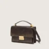 Borsa Venezia in pelle goffrata marrone scuro vintage con dettagli dorati