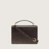 Borsa Venezia in pelle goffrata marrone scuro vintage con dettagli dorati