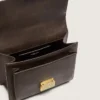 Borsa Venezia in pelle goffrata marrone scuro vintage con dettagli dorati