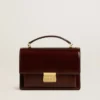 Borsa Venezia in pelle laminata marrone scuro con dettagli dorati