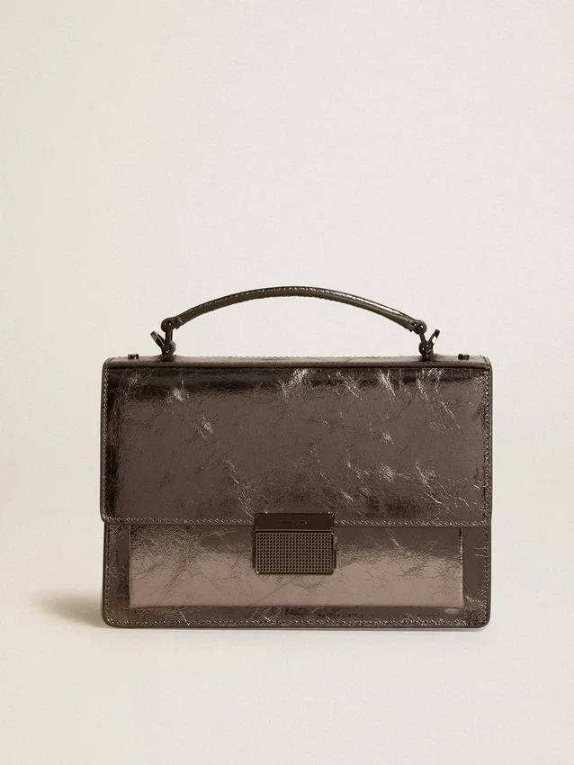 Borsa Venezia in pelle metallizzata grigio antracite con dettagli neri