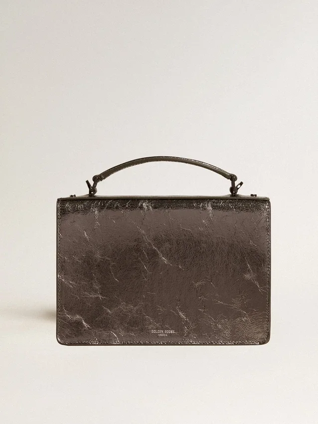 Borsa Venezia in pelle metallizzata grigio antracite con dettagli neri
