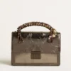 Borsa Venezia in pelle metallizzata grigio antracite con dettagli neri