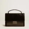 Borsa Venezia in pelle metallizzata nera con dettagli neri