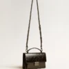 Borsa Venezia in pelle metallizzata nera con dettagli neri