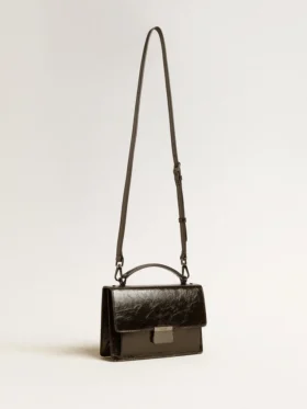 Borsa Venezia in pelle metallizzata nera con dettagli neri