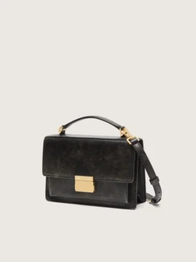 Borsa Venezia in pelle nera invecchiata con dettagli dorati