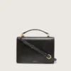 Borsa Venezia in pelle nera invecchiata con dettagli dorati