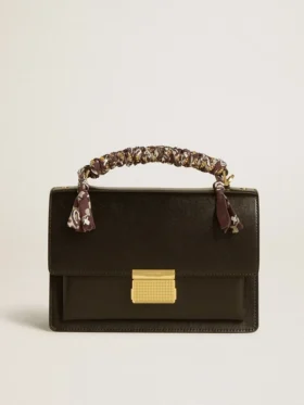 Borsa Venezia in pelle nera rigata con sciarpa multicolore