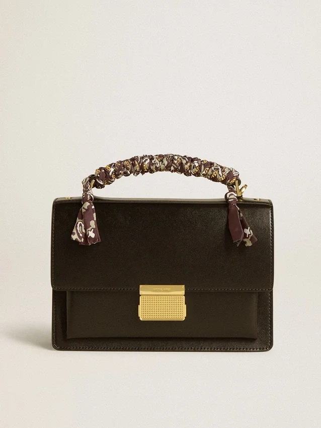 Borsa Venezia in pelle nera rigata con sciarpa multicolore