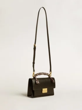 Borsa Venezia in pelle nera rigata con sciarpa multicolore