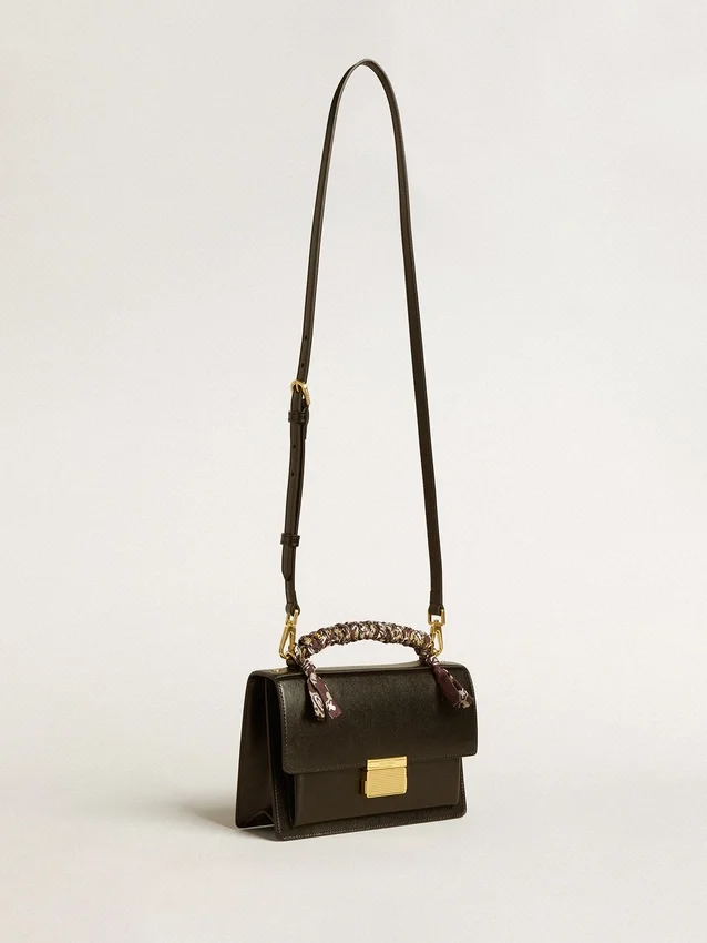 Borsa Venezia in pelle nera rigata con sciarpa multicolore