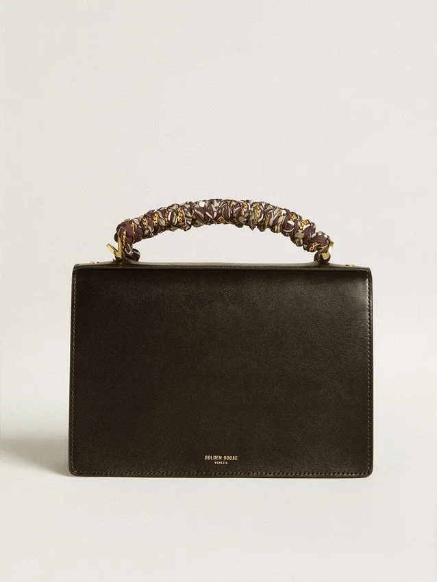 Borsa Venezia in pelle nera rigata con sciarpa multicolore