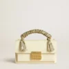 Borsa Venezia piccola in pelle a doghe color burro con sciarpa intrecciata