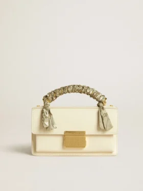 Borsa Venezia piccola in pelle a doghe color burro con sciarpa intrecciata