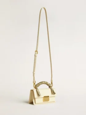 Borsa Venezia piccola in pelle a doghe color burro con sciarpa intrecciata