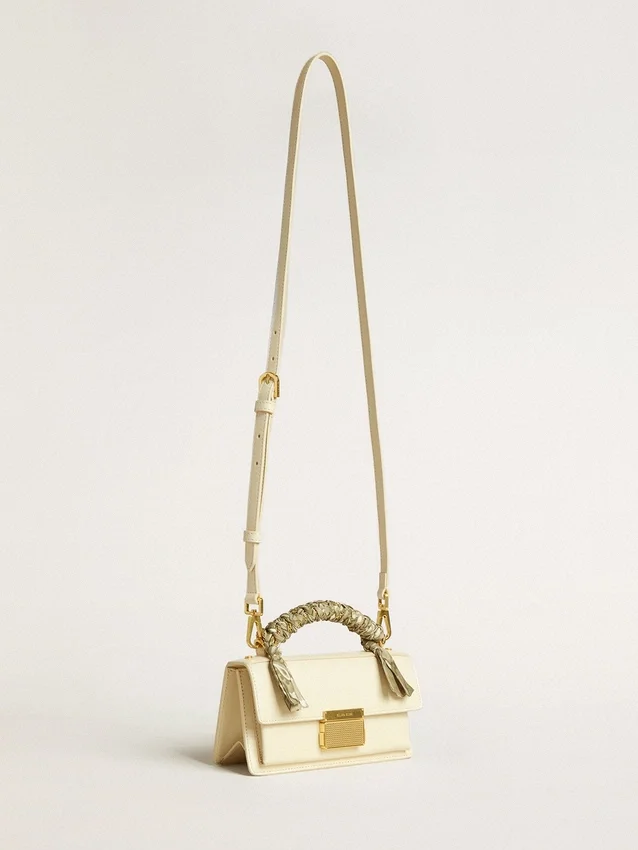 Borsa Venezia piccola in pelle a doghe color burro con sciarpa intrecciata
