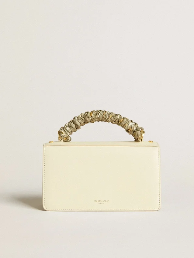 Borsa Venezia piccola in pelle a doghe color burro con sciarpa intrecciata