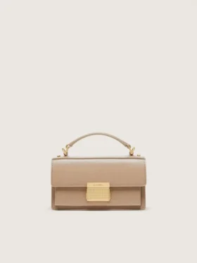 Borsa Venezia piccola in pelle beige a doghe con dettagli dorati