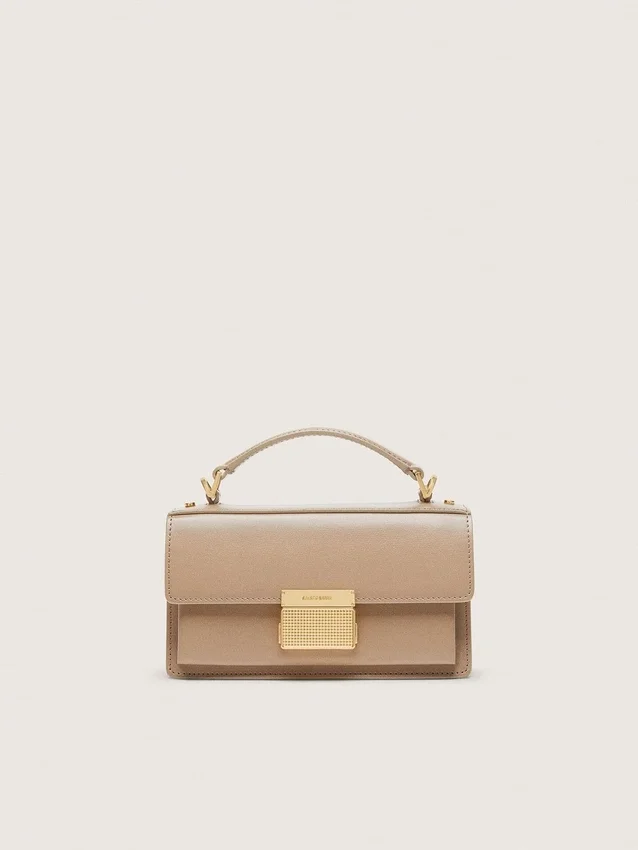 Borsa Venezia piccola in pelle beige a doghe con dettagli dorati