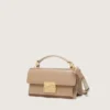 Borsa Venezia piccola in pelle beige a doghe con dettagli dorati
