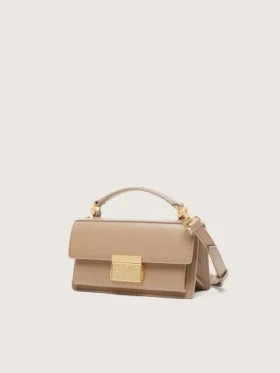 Borsa Venezia piccola in pelle beige a doghe con dettagli dorati