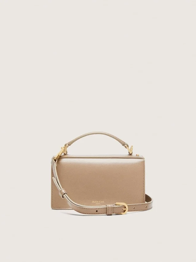 Borsa Venezia piccola in pelle beige a doghe con dettagli dorati