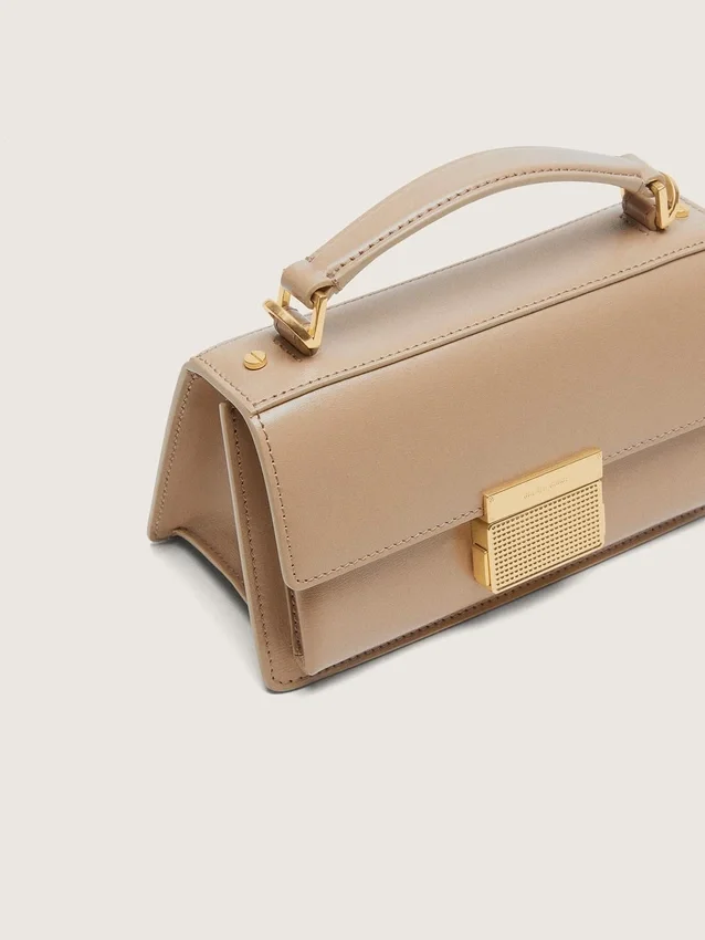 Borsa Venezia piccola in pelle beige a doghe con dettagli dorati