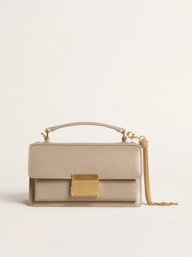Borsa Venezia piccola in pelle beige a doghe con dettagli dorati