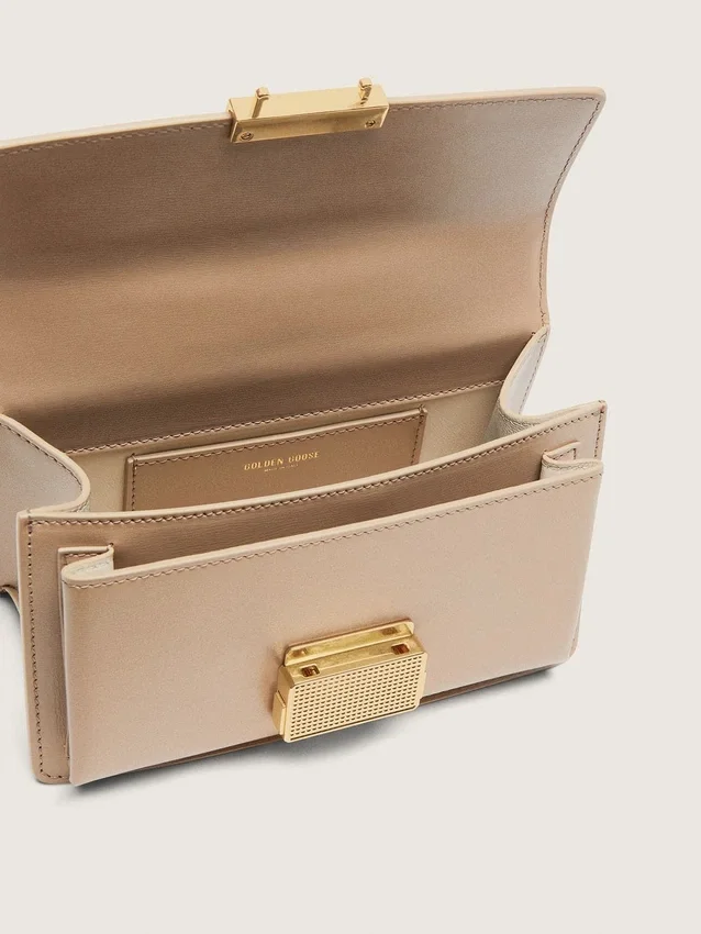 Borsa Venezia piccola in pelle beige a doghe con dettagli dorati