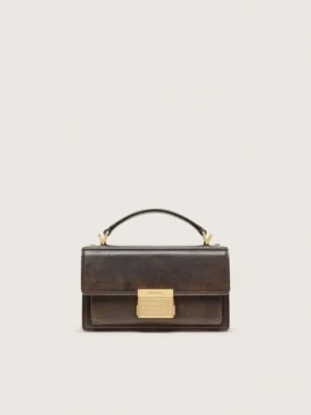 Borsa Venezia piccola in pelle marrone scuro con fibbia dorata