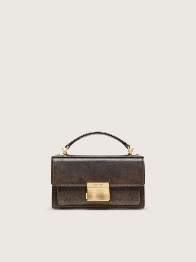 Borsa Venezia piccola in pelle marrone scuro con fibbia dorata