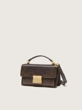 Borsa Venezia piccola in pelle marrone scuro con fibbia dorata
