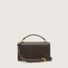 Borsa Venezia piccola in pelle marrone scuro con fibbia dorata