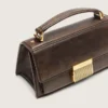 Borsa Venezia piccola in pelle marrone scuro con fibbia dorata