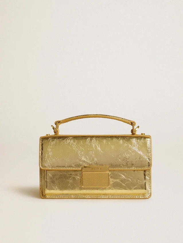 Borsa Venezia piccola in pelle metallizzata dorata con dettagli dorati