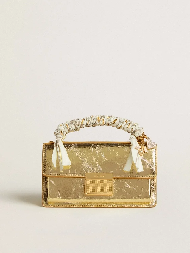 Borsa Venezia piccola in pelle metallizzata dorata con dettagli dorati