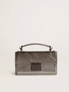 Borsa Venezia piccola in pelle metallizzata grigio antracite con dettagli neri