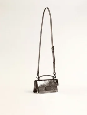 Borsa Venezia piccola in pelle metallizzata grigio antracite con dettagli neri