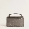 Borsa Venezia piccola in pelle metallizzata grigio antracite con dettagli neri