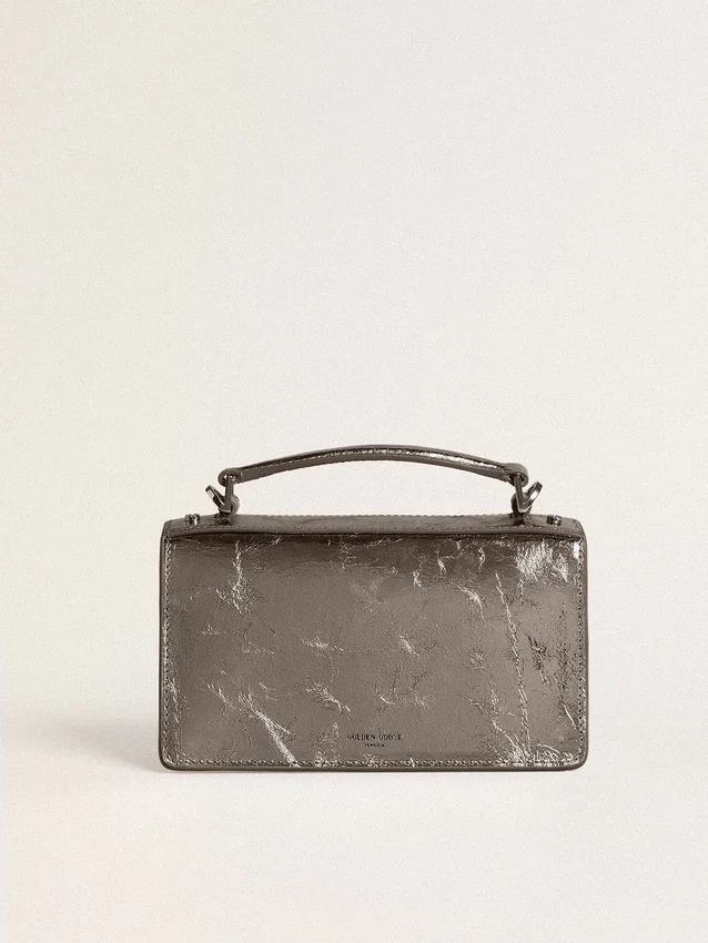Borsa Venezia piccola in pelle metallizzata grigio antracite con dettagli neri