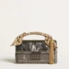 Borsa Venezia piccola in pelle metallizzata grigio antracite con dettagli neri