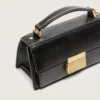 Borsa Venezia piccola in pelle nera invecchiata con dettagli dorati
