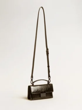 Borsa Venezia piccola in pelle nera metallizzata con dettagli neri