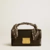 Borsa Venezia piccola in pelle nera rigata con foulard in seta